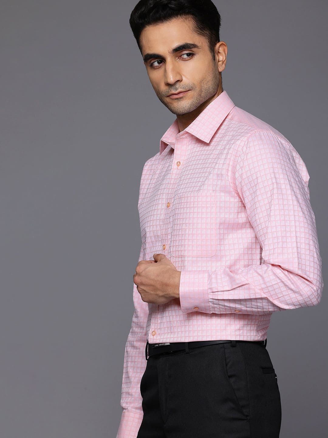 Raymond Pure Cotton Slim Fit Self-Checked Formal Shirt - view 1
