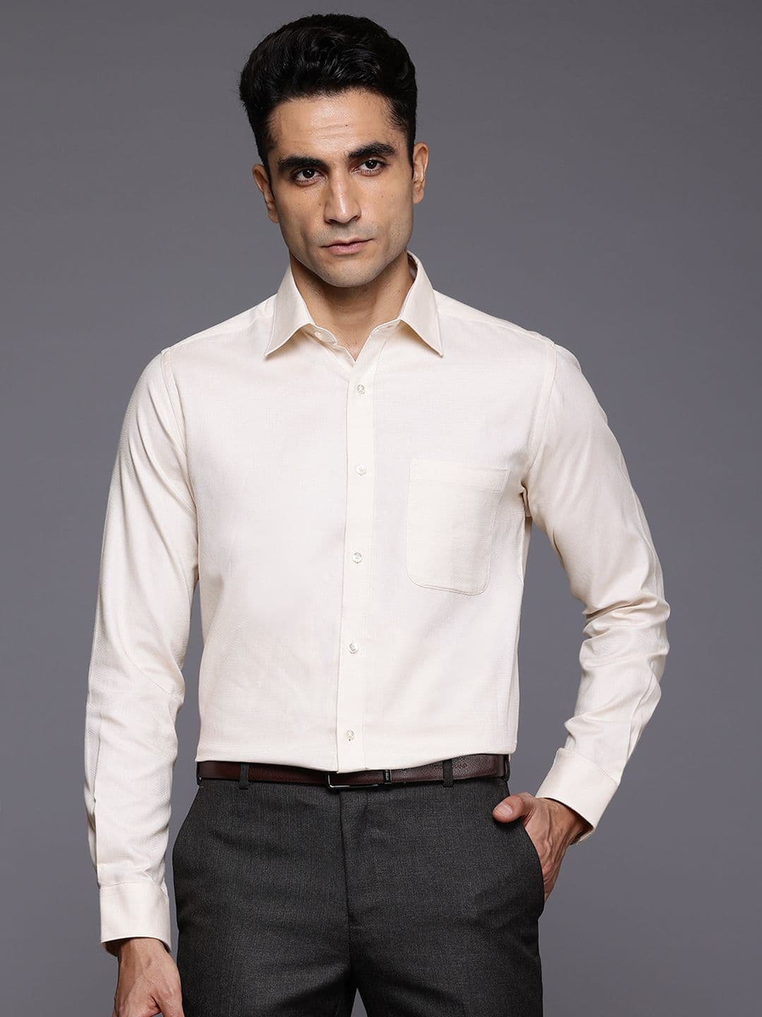 Raymond Pure Cotton Self-Design Slim Fit Formal Shirt - view 1