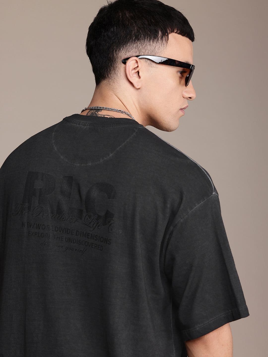 The Roadster Life Co. Printed Drop-Shoulder Sleeves Pure Cotton Oversized Faded T-shirt - view 1