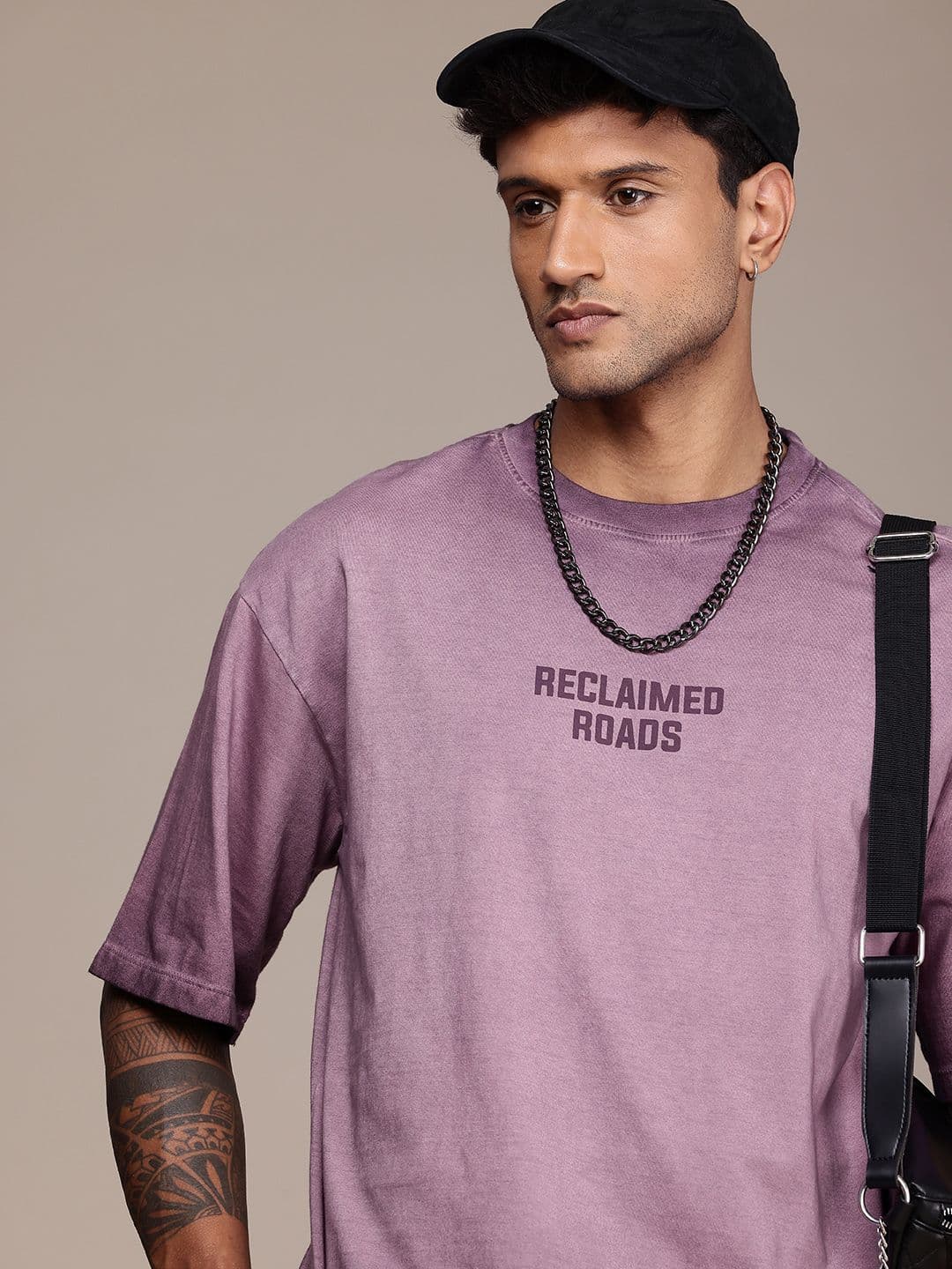 The Roadster Life Co. Printed Drop-Shoulder Sleeves Pure Cotton Relaxed Fit Faded T-shirt - view 1