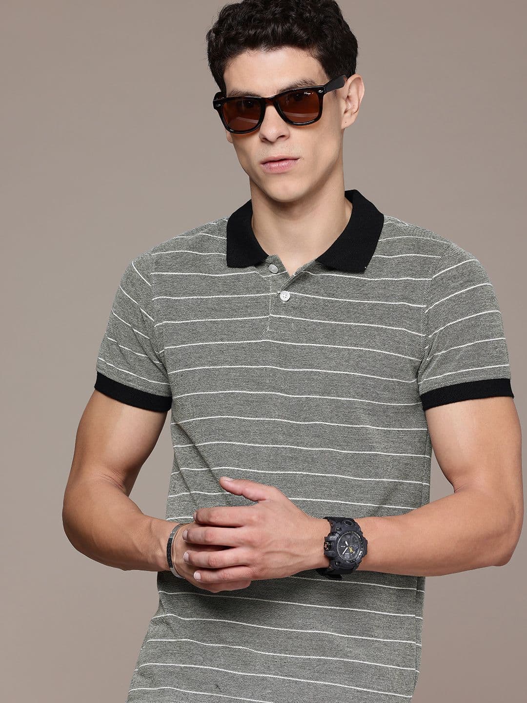 Roadster Men Striped Polo Collar T-shirt - view 1