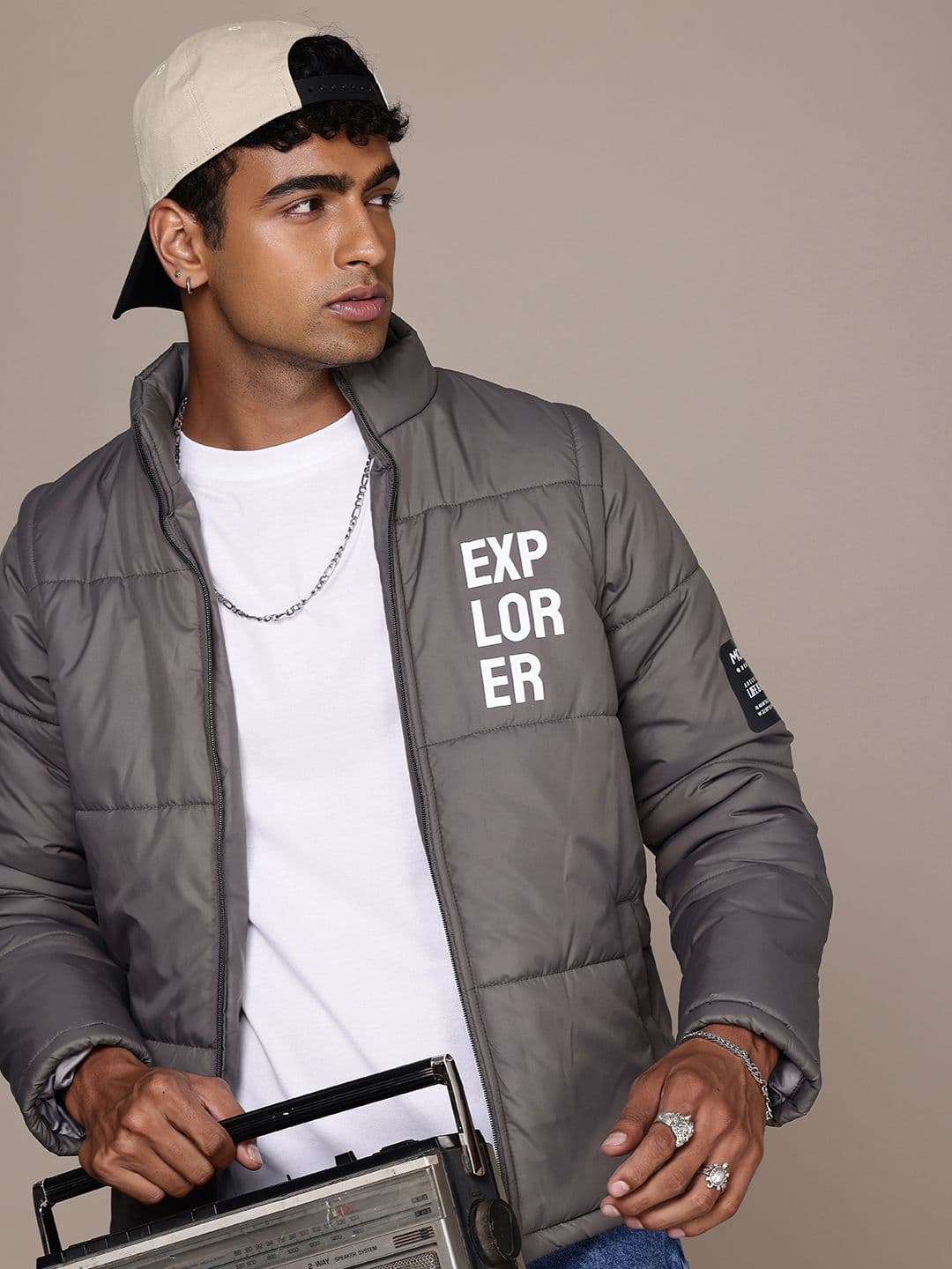 The Roadster Life Co. Typography Printed Padded Jacket with Detachable Sleeves - view 1