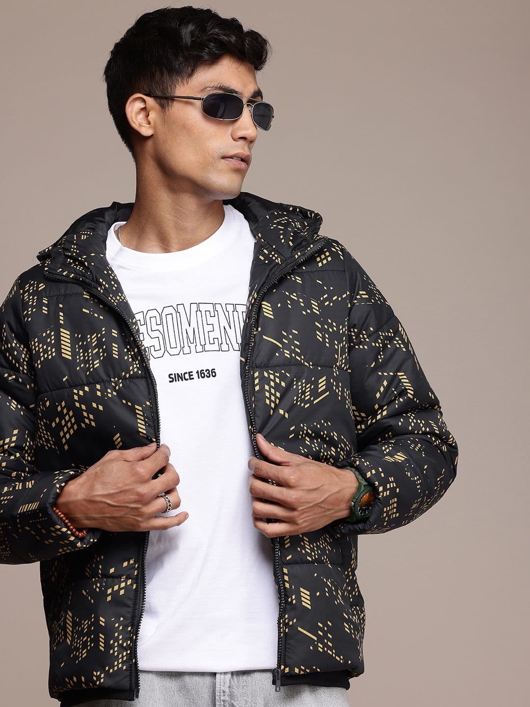 Roadster The Life Co. Geometric Printed Padded Jacket - view 1