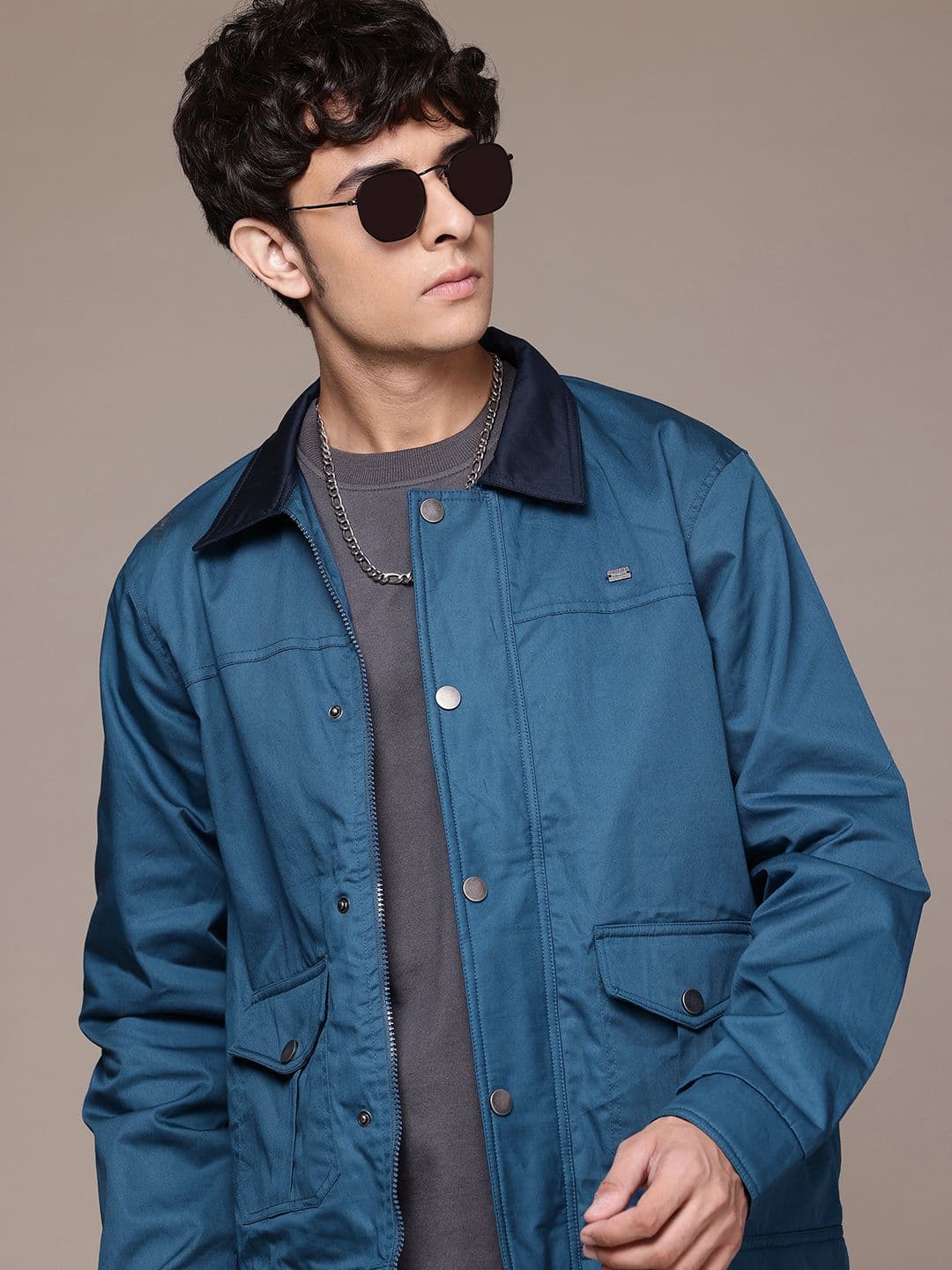 Roadster Pure Cotton Contrast Collar Tailored Jacket - view 1