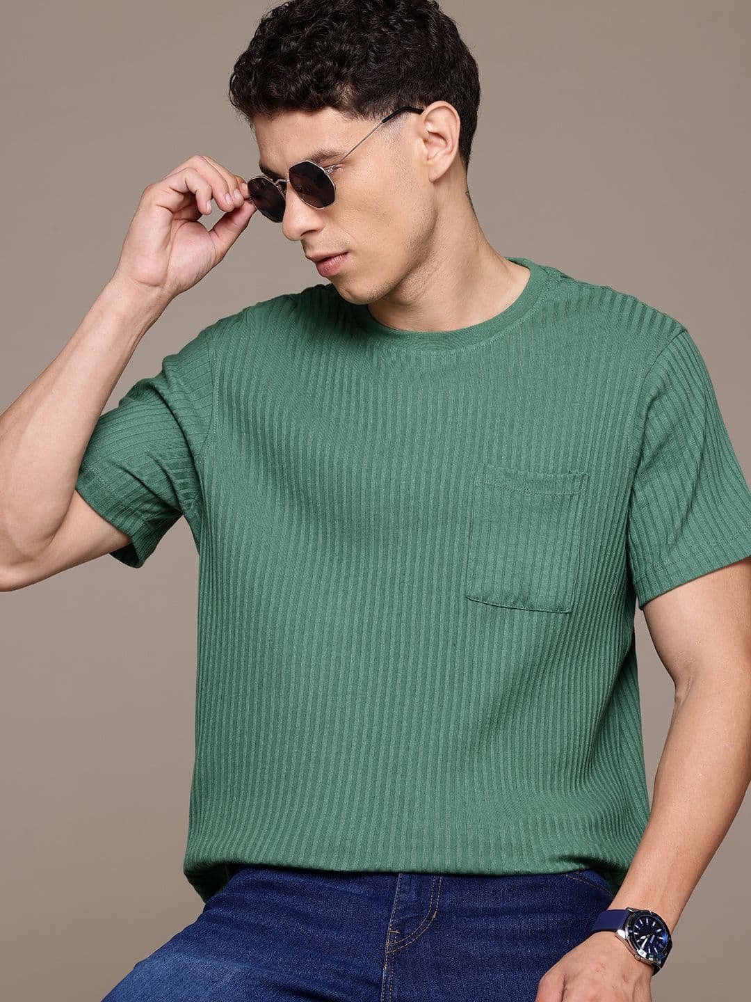 The Roadster Lifestyle Co. Self-Striped Regular Fit T-shirt - view 1