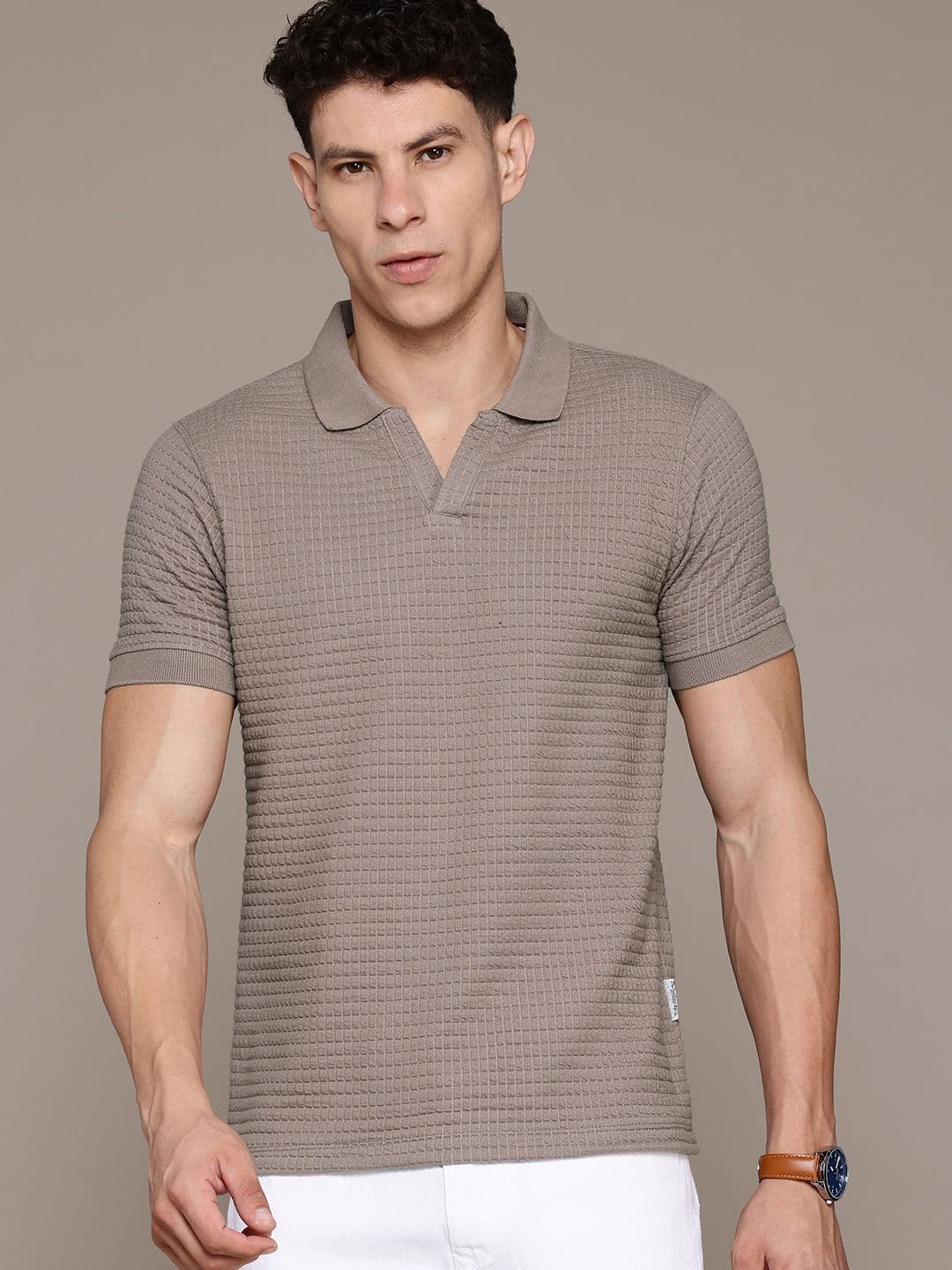 The Roadster Lifestyle Co. Men Self Checked Polo Collar T-shirt - view 1
