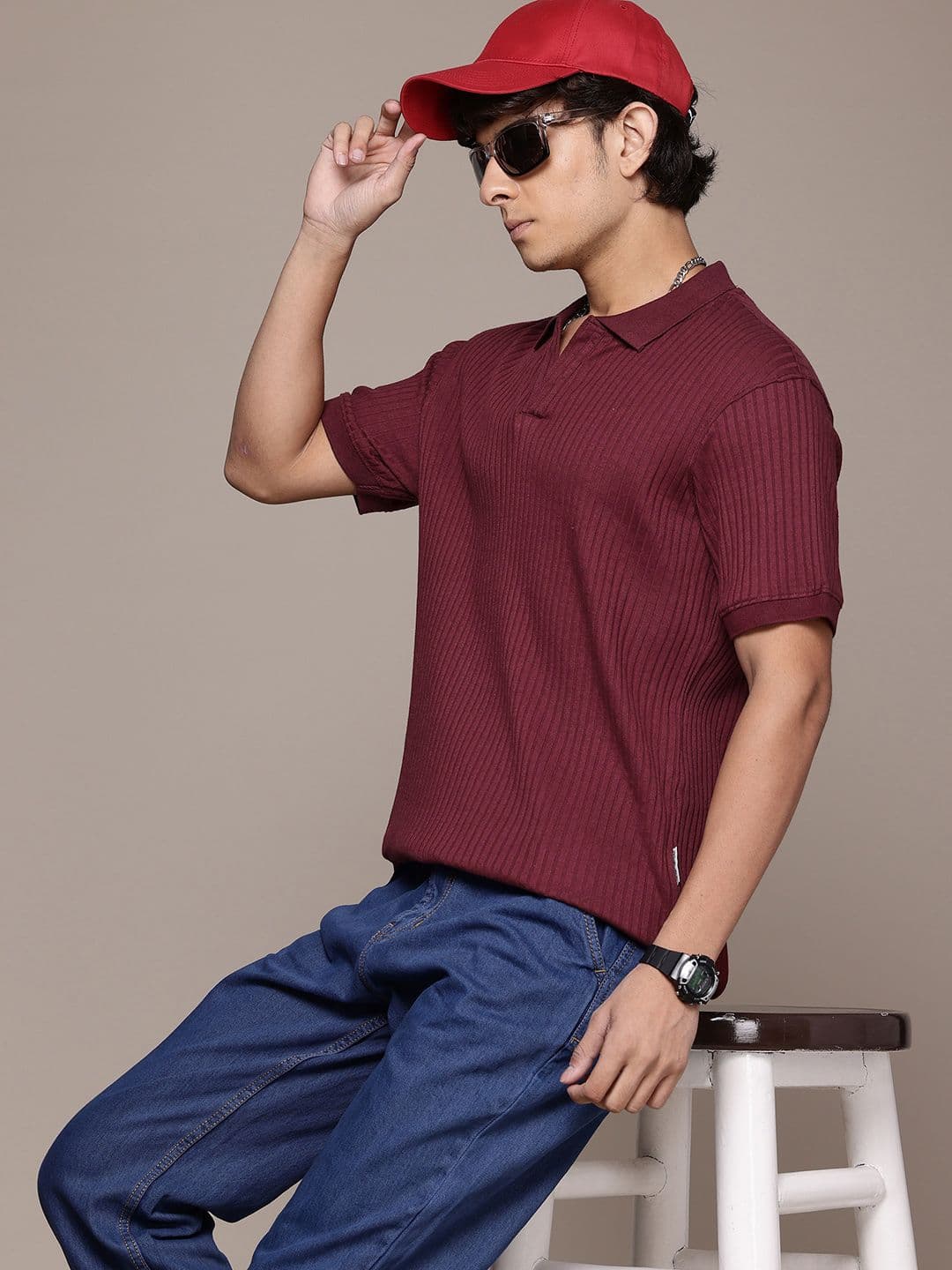 Roadster The Lifestyle Co. Self Striped Polo Collar T-shirt - view 1