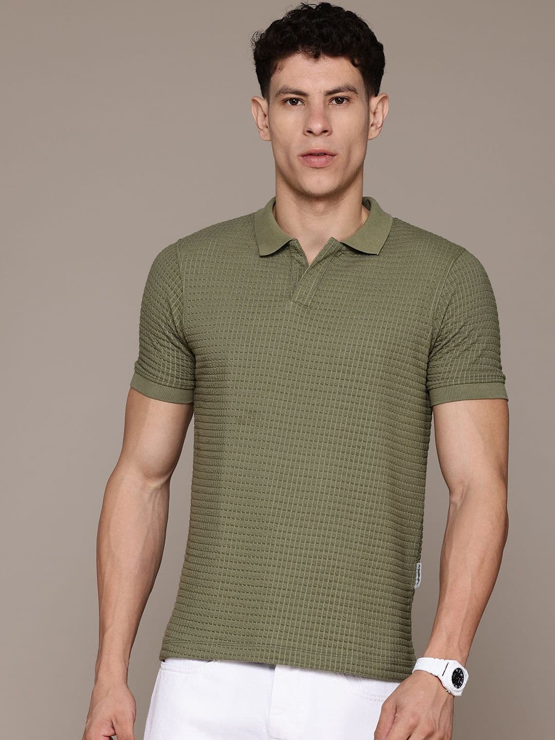 The Roadster Lifestyle Co. Men Self-Checked Polo Collar T-shirt - view 1