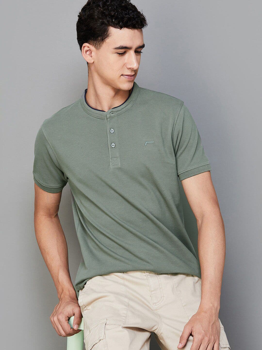 Fame Forever by Lifestyle Henley Neck Pure Cotton T-shirt - view 1