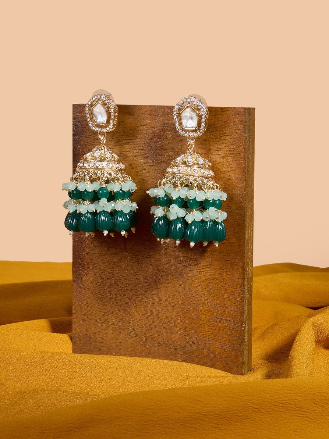 Zaveri Pearls Gold-Plated Contemporary Austrian Diamonds Studded & Beaded Jhumkas - view 1