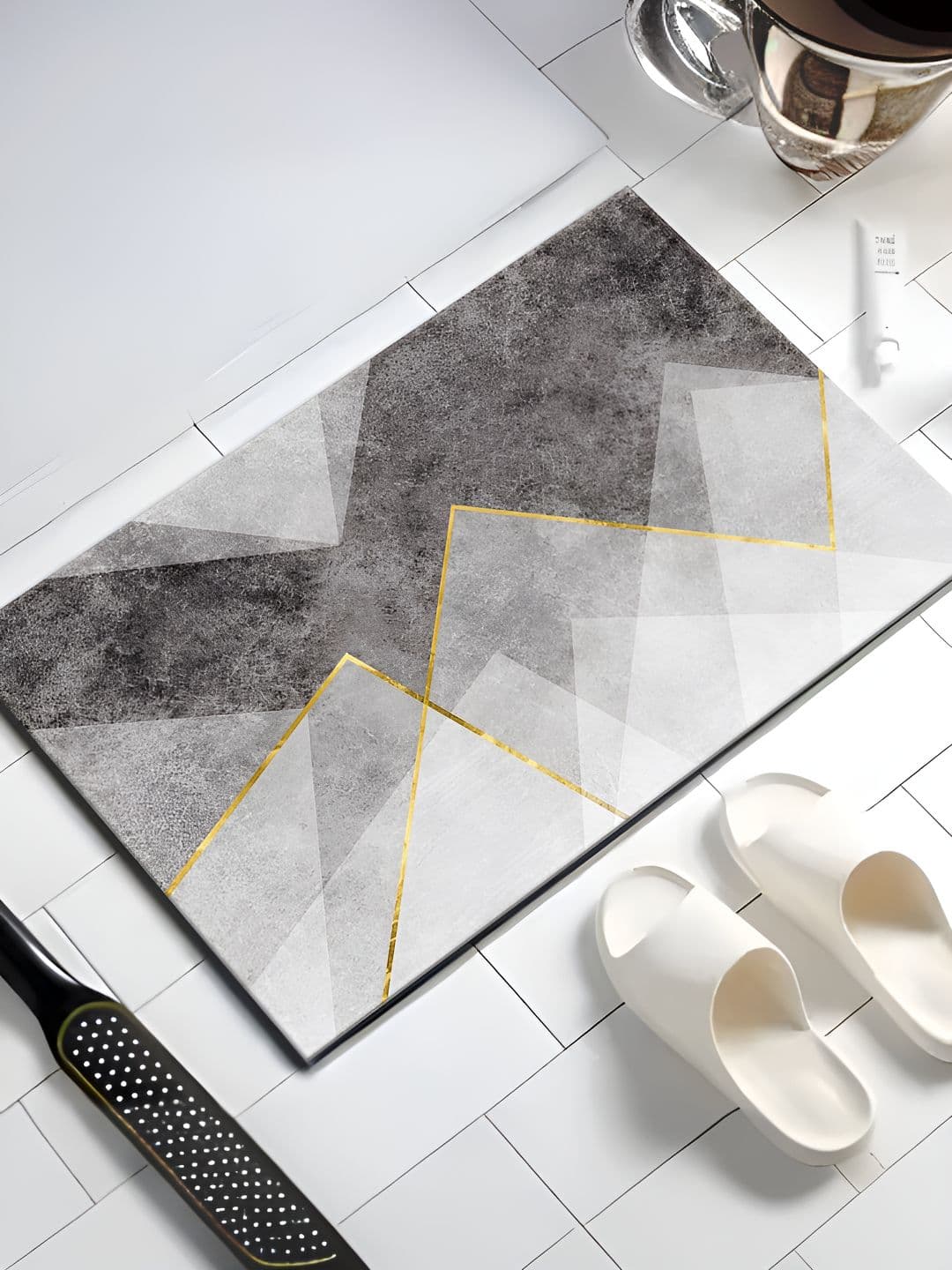 UMAI Grey Printed 240 GSM Anti-Skid Bath Mat - view 1