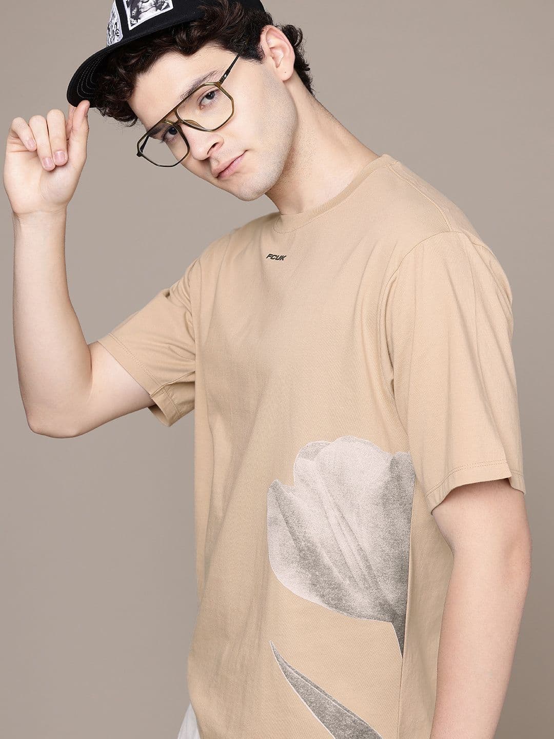 FCUK Printed Drop-Shoulder Sleeves Pure Cotton Relaxed Fit T-shirt - view 1