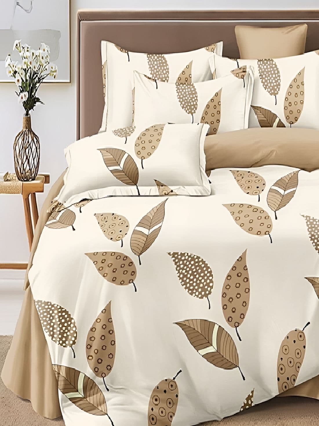 Laying Style Beige 4 Pieces Floral Double King Bedding Set - view 1