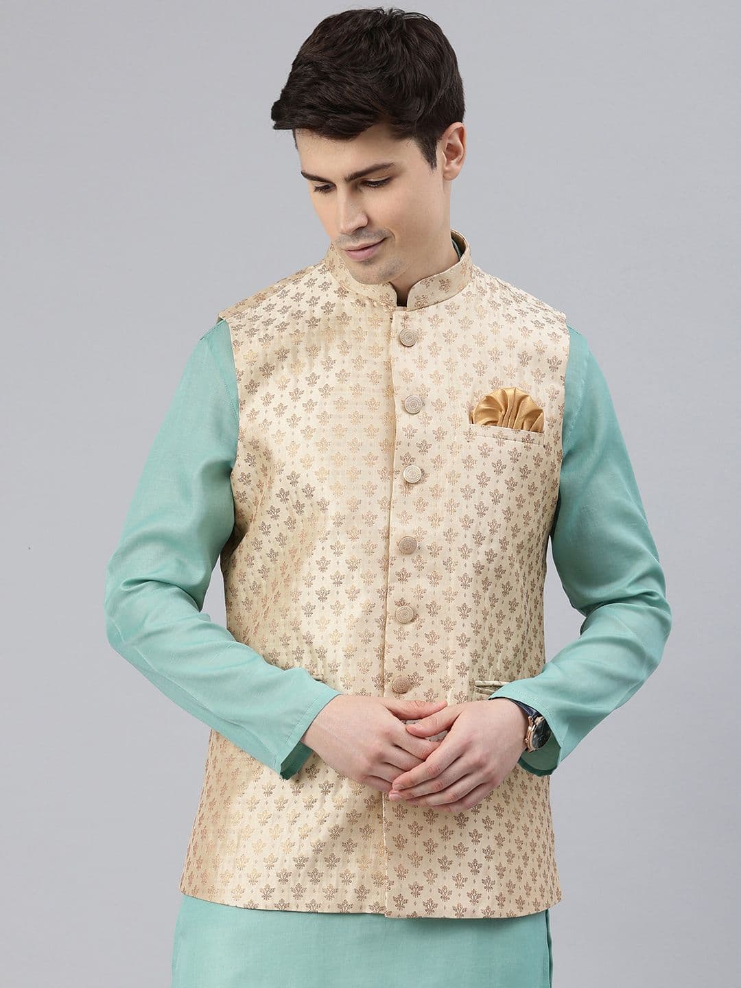 Manthan Men Woven Design Nehru Jacket - view 1