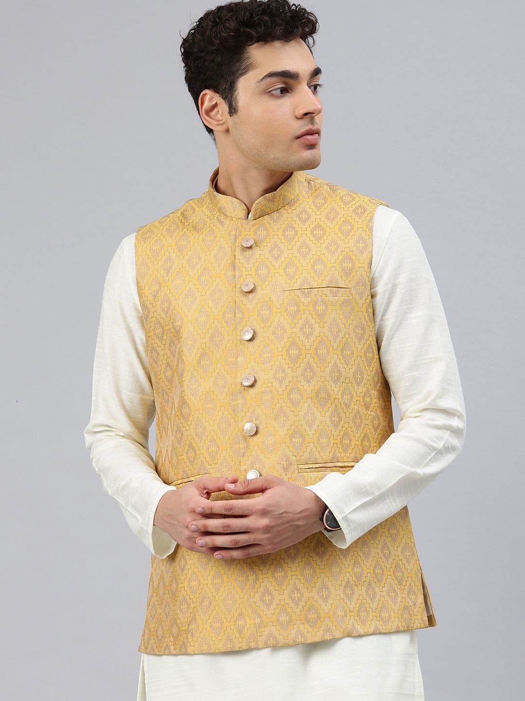 Manthan Woven Design Nehru Jacket - view 1
