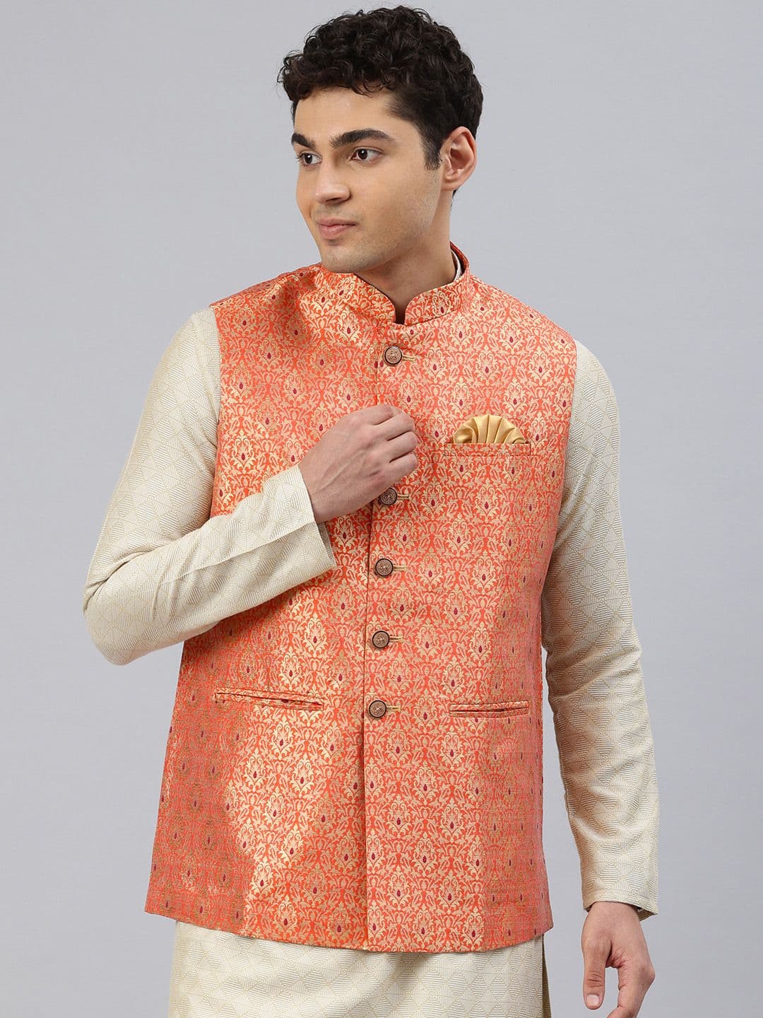 Manthan Woven Design Nehru Jacket - view 1