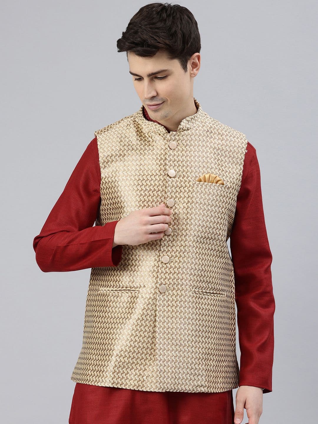 Manthan Woven Design Nehru Jacket - view 1