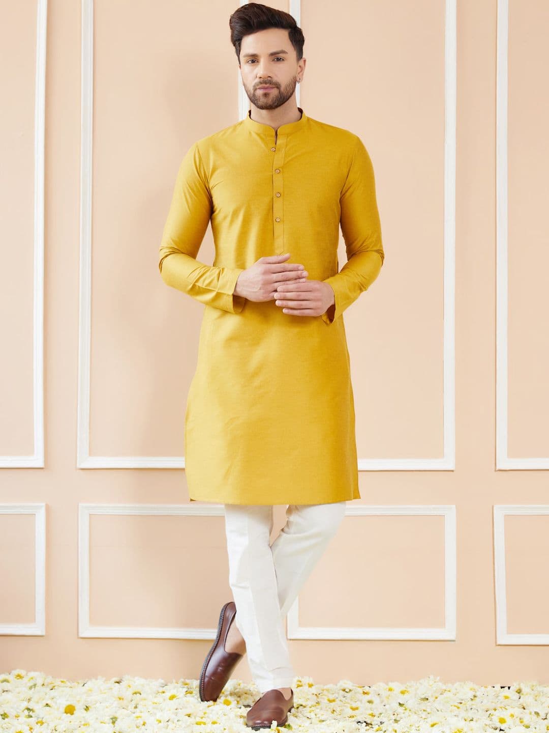 See Designs Long Sleeves Mandarin Collar Cotton Thread Work Kurta - view 1