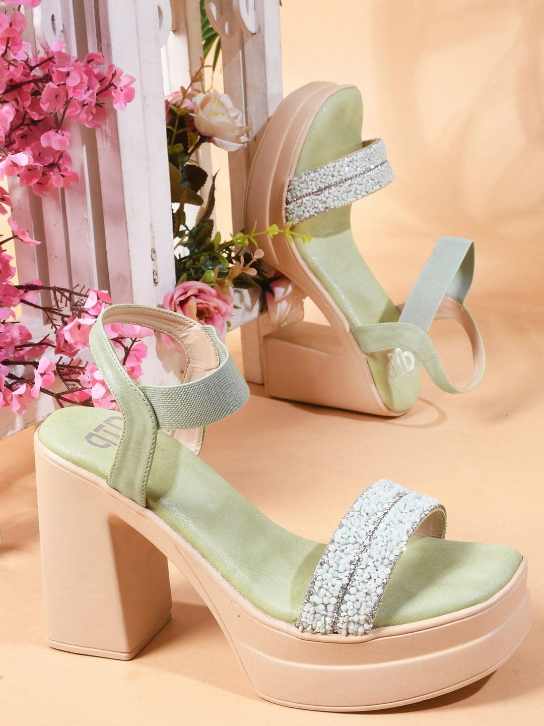 THE WHITE POLE Embellished Open Toe Platform Heels - view 1