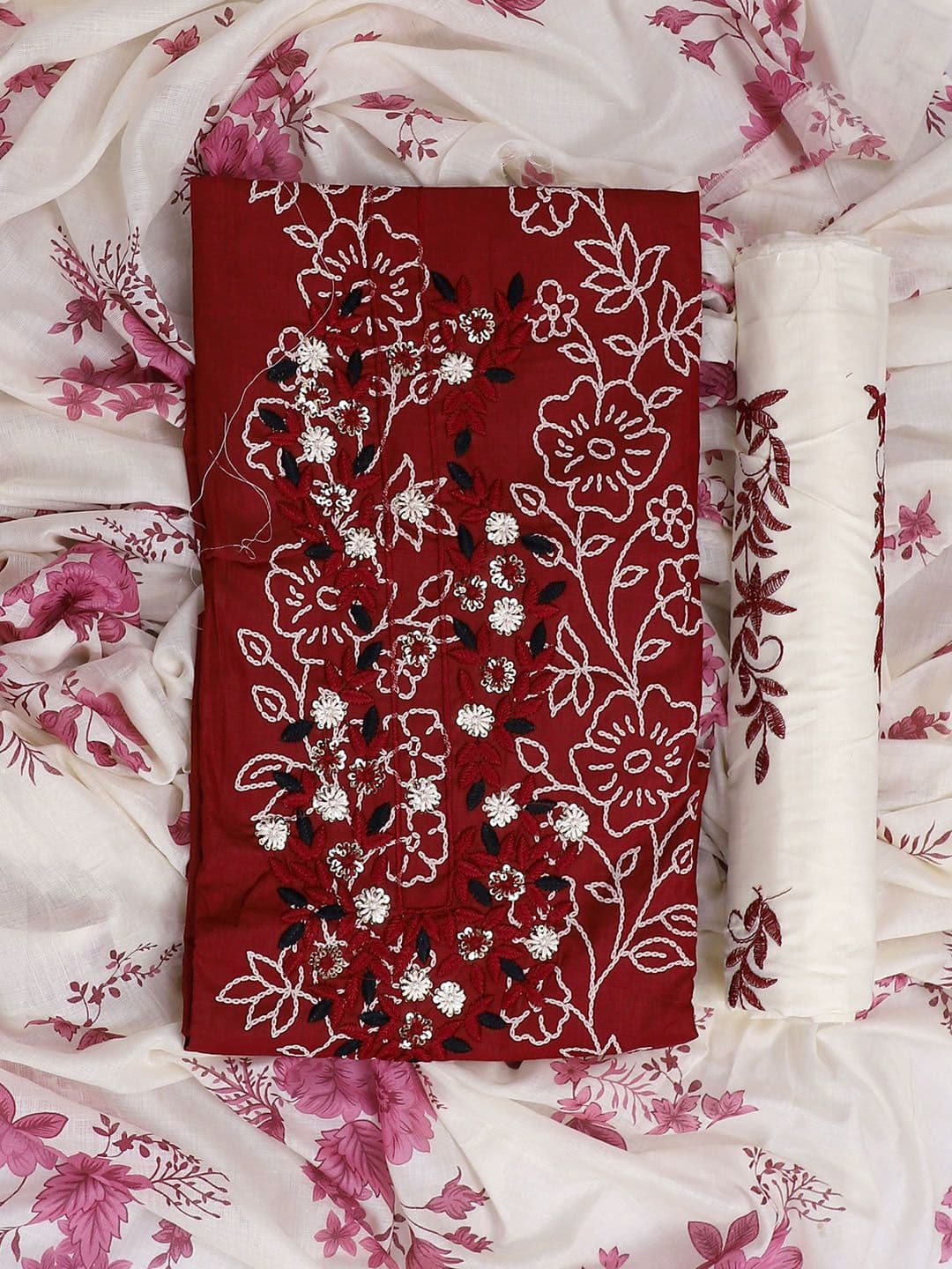 SALWAR STUDIO Embroidered Pure Cotton Unstitched Dress Material - view 1