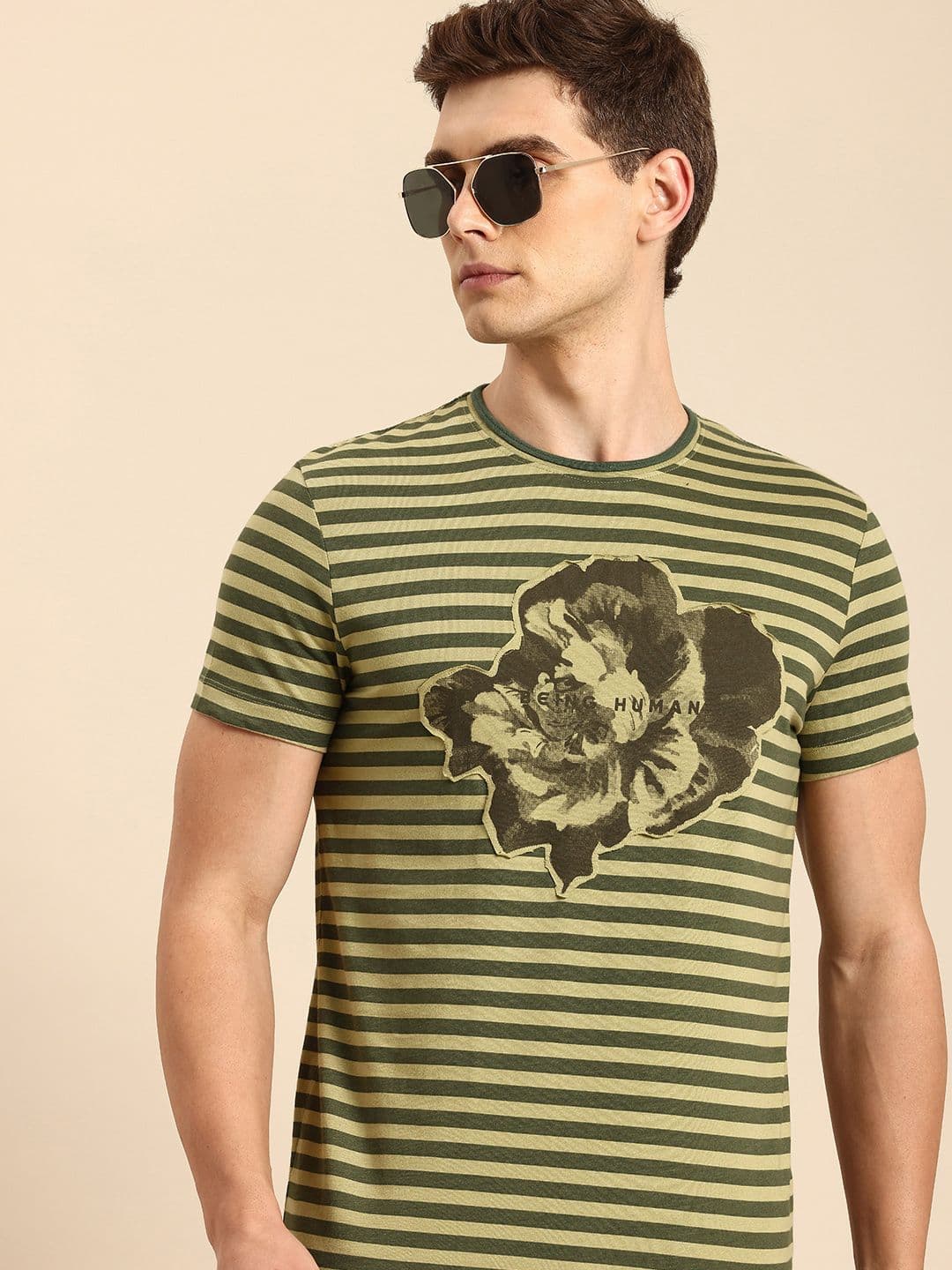 Being Human Pure Cotton Striped Applique T-shirt - view 1