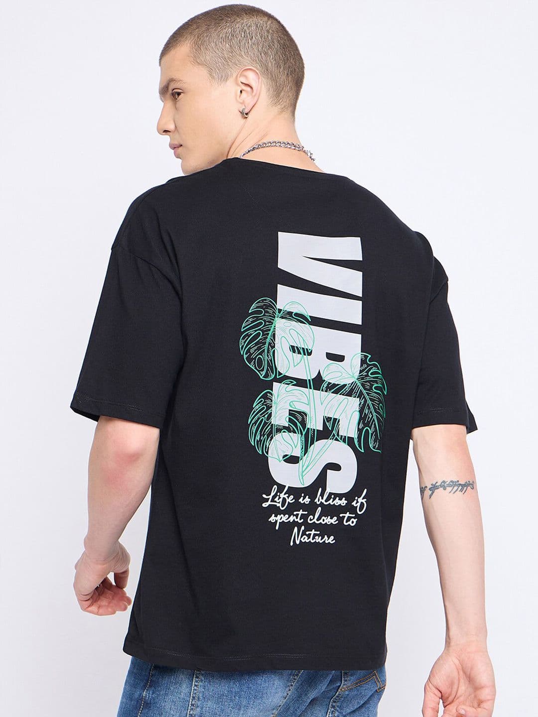 Mast & Harbour Typography Printed Drop Shoulder Cotton Oversized T-shirt - view 1