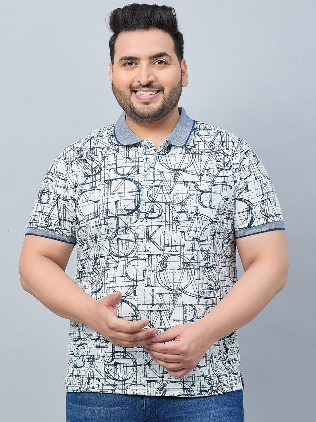 AUSTIVO Plus Size Abstract Printed Polo Collar Pockets T-shirt - view 1