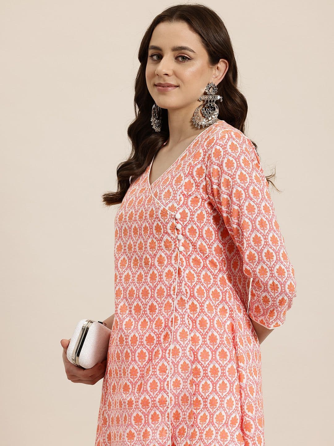 HERE&NOW Floral Printed Angarakha Pure Cotton Kurta - view 1