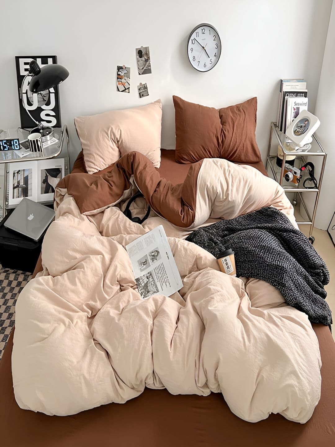 JC HOME Coffee Brown & Cream-Coloured 4 Piece Double King Bedding Set - view 1