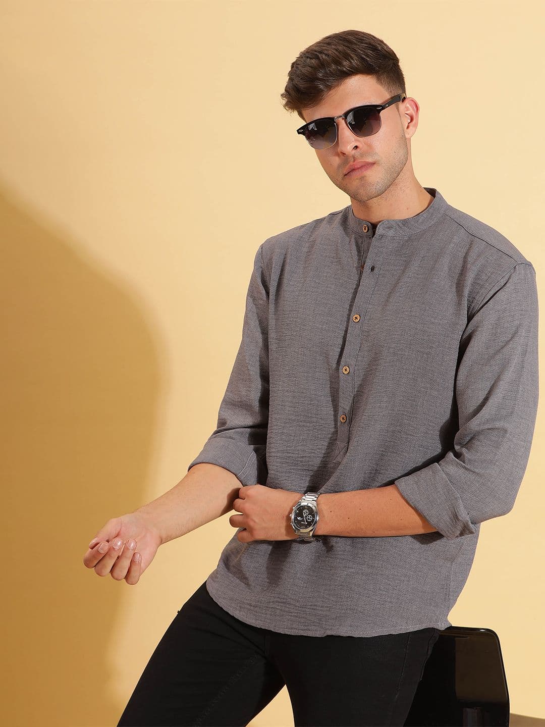 HERE&NOW Mandarin Collar Long Sleeves Short Kurta - view 1