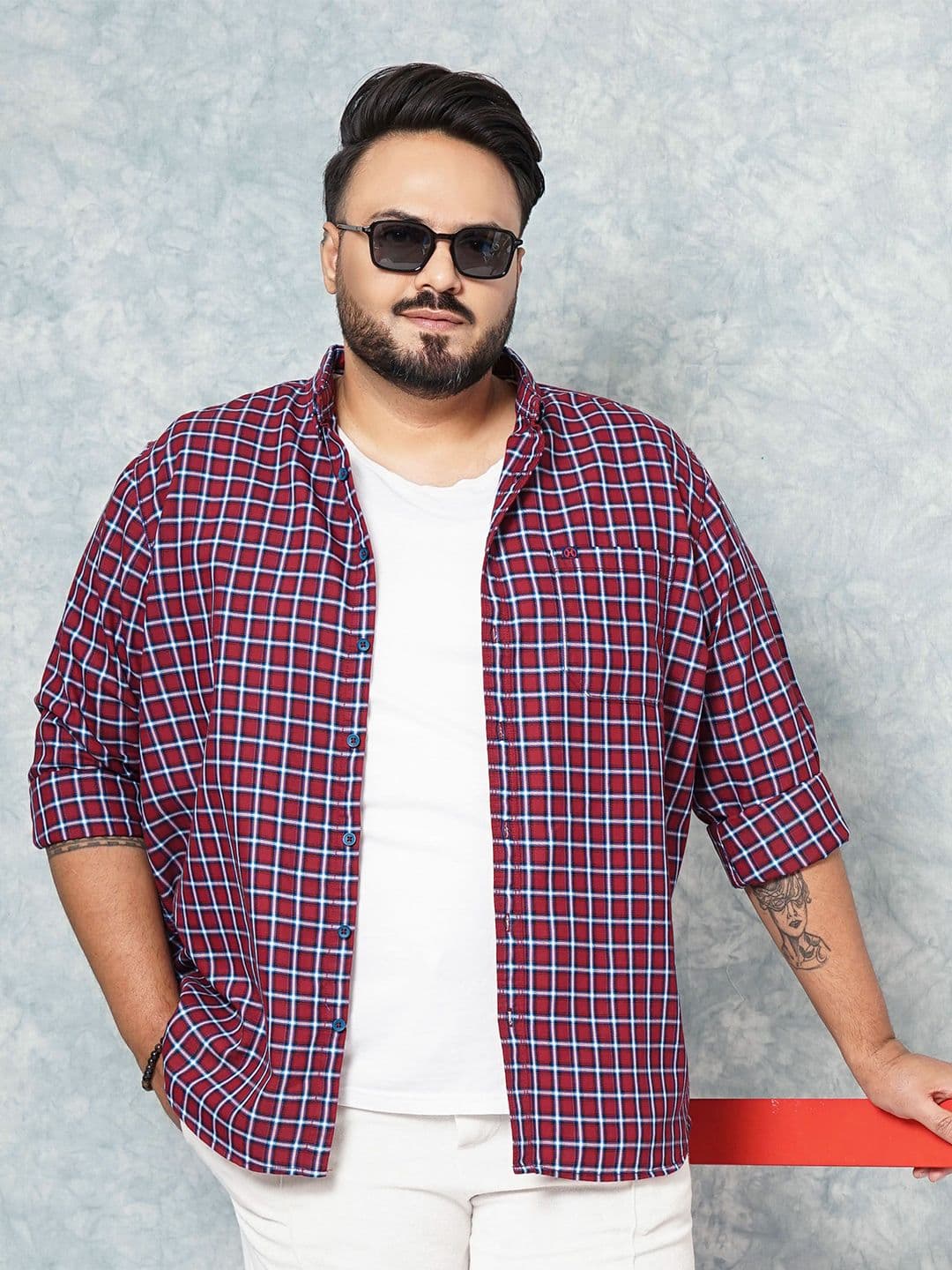 Hardsoda by The Indian Garage Co Plus Size Checked Spread Collar Long Sleeves Casual Shirt - view 1