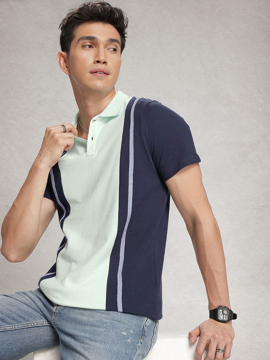 WROGN Striped Polo Collar Cotton T-shirt - view 1
