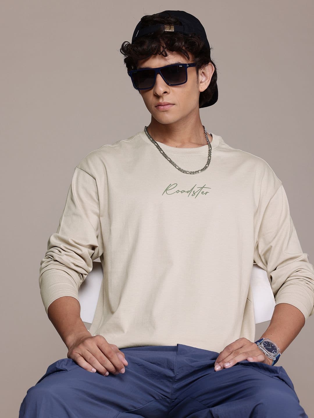 The Roadster Lifestyle Co. Typography Printed Drop-Shoulder Sleeves Pure Cotton T-shirt - view 1