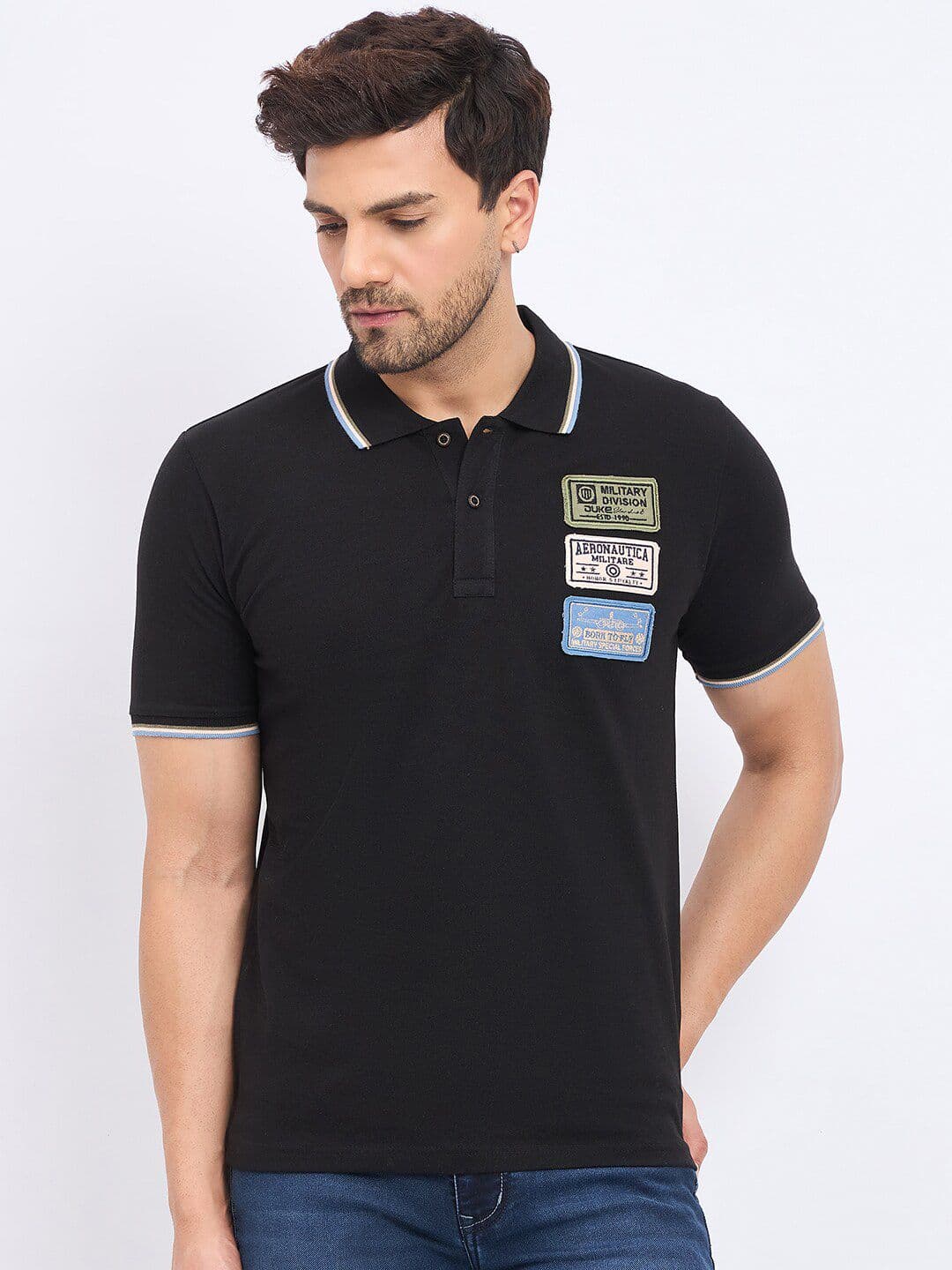 Duke Men Polo Collar Applique Slim Fit T-shirt - view 1
