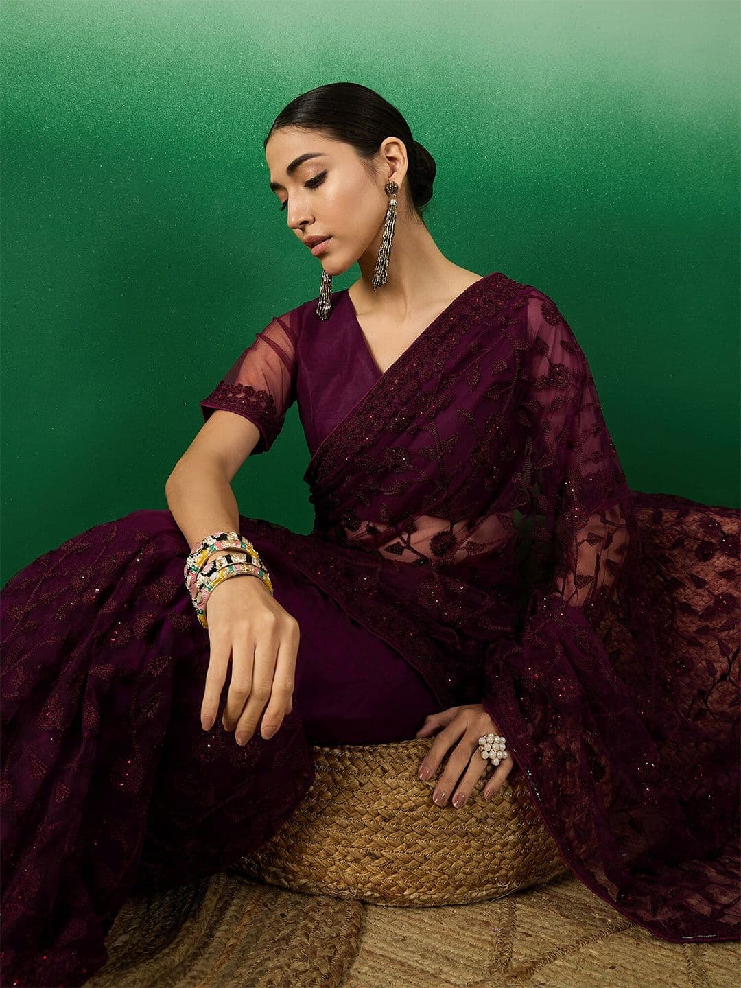 Sangria Embroidered Saree - view 1