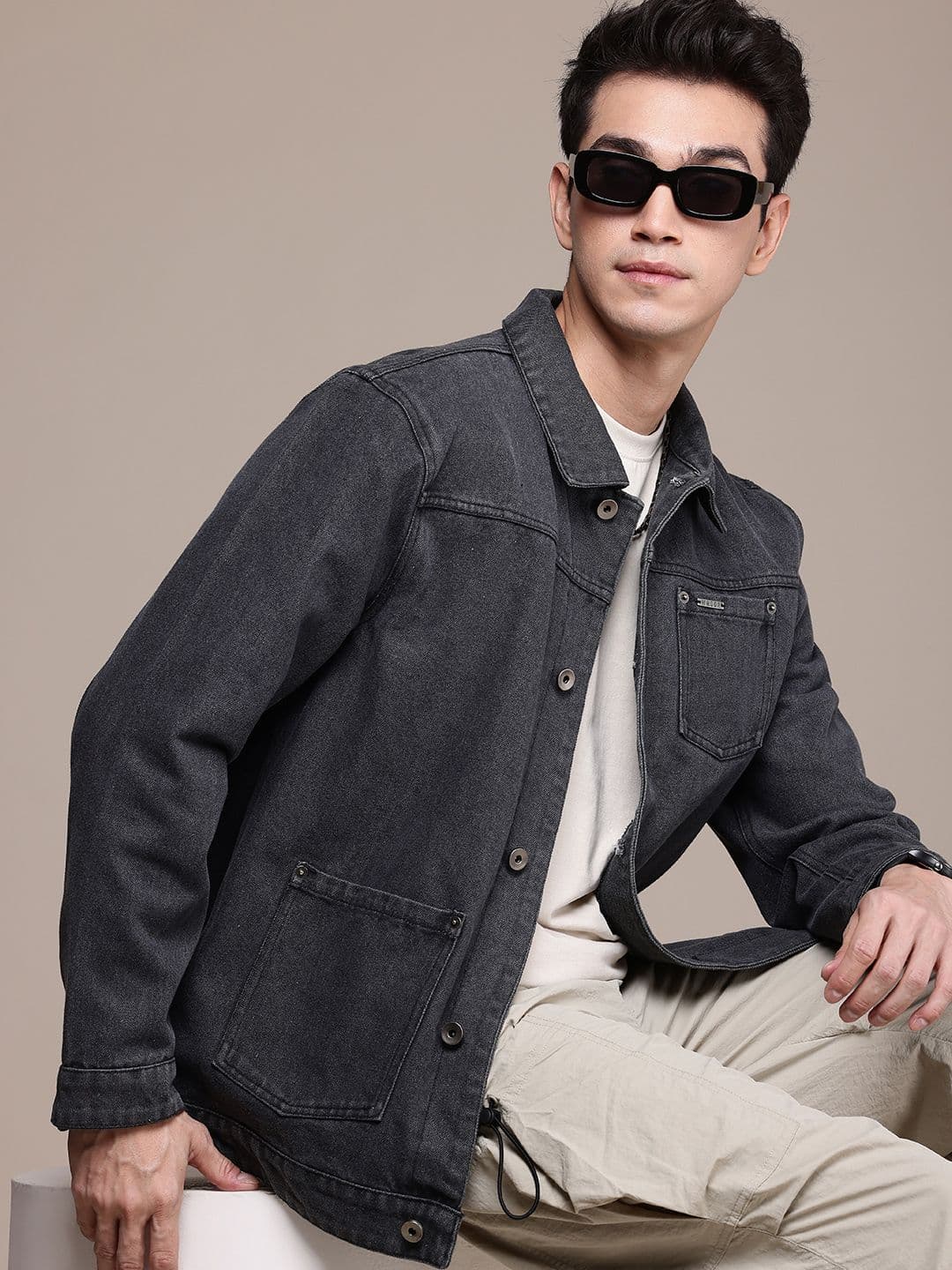 WROGN Cotton Spread Collar Denim Jacket - view 1