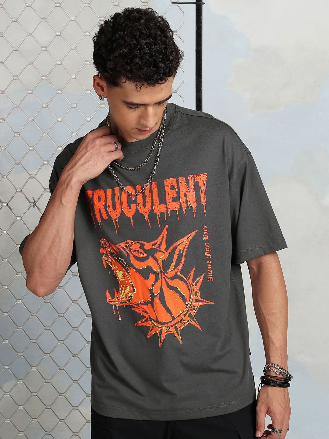 HIGHLANDER Typography Printed Drop-Shoulder Sleeves Cotton Oversized T-shirt - view 1