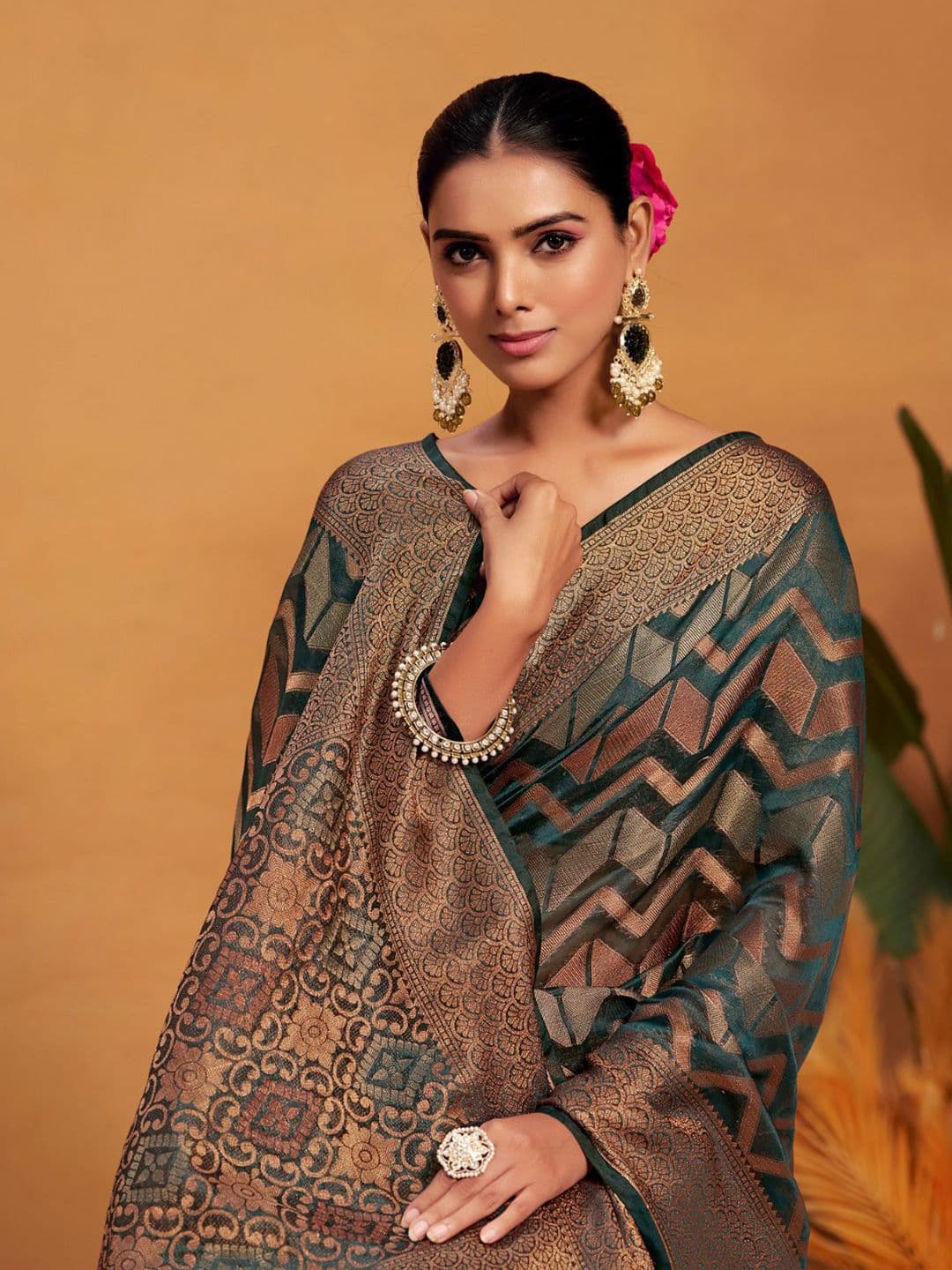 KALINI Woven Banarasi Organza Silk Saree with Blouse Piece - view 1