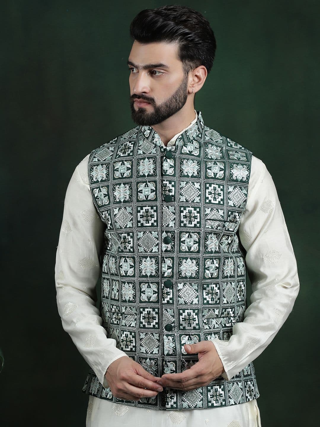 SOJANYA Men's Embroidered Woven Nehru Jacket - view 1