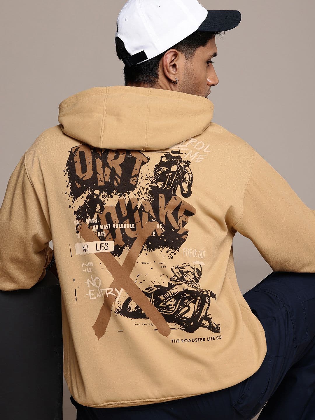 The Roadster Life Co. Typography Printed Hooded Relaxed Fit Sweatshirt - view 1