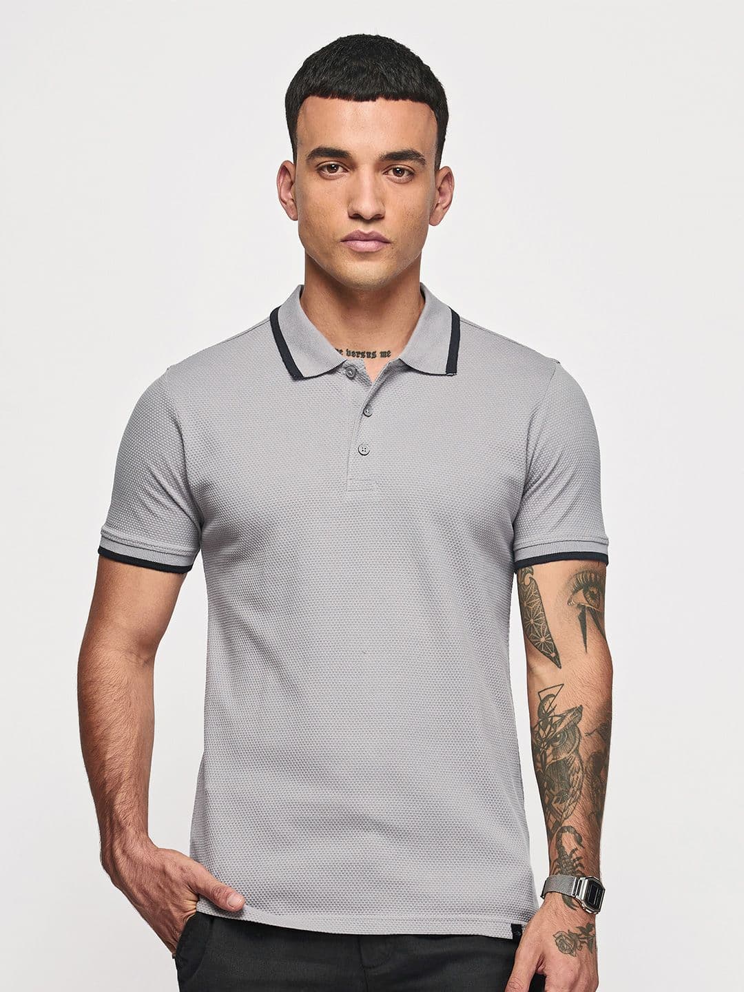 Red Flame Polo Collar Short Sleeves Pure Cotton T-shirt - view 1