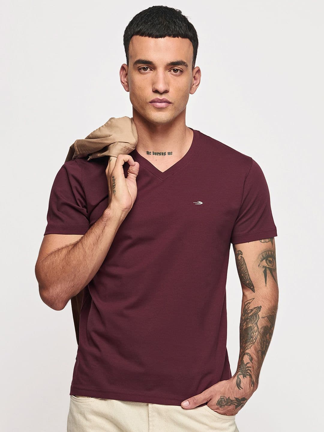 Red Flame V-Neck Short Sleeves Cotton T-shirt - view 1