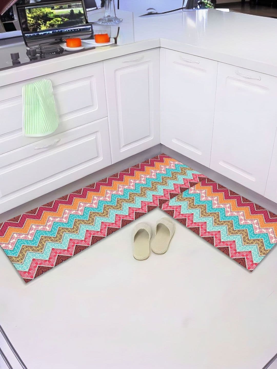 UMAI Pink & Blue 2-Pcs Printed Anti Skid Door Mats - view 1