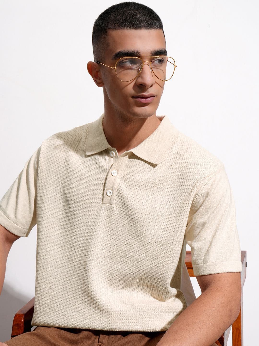 HIGHLANDER Men Textured Polo Collar Relaxed Fit T-shirt - view 1