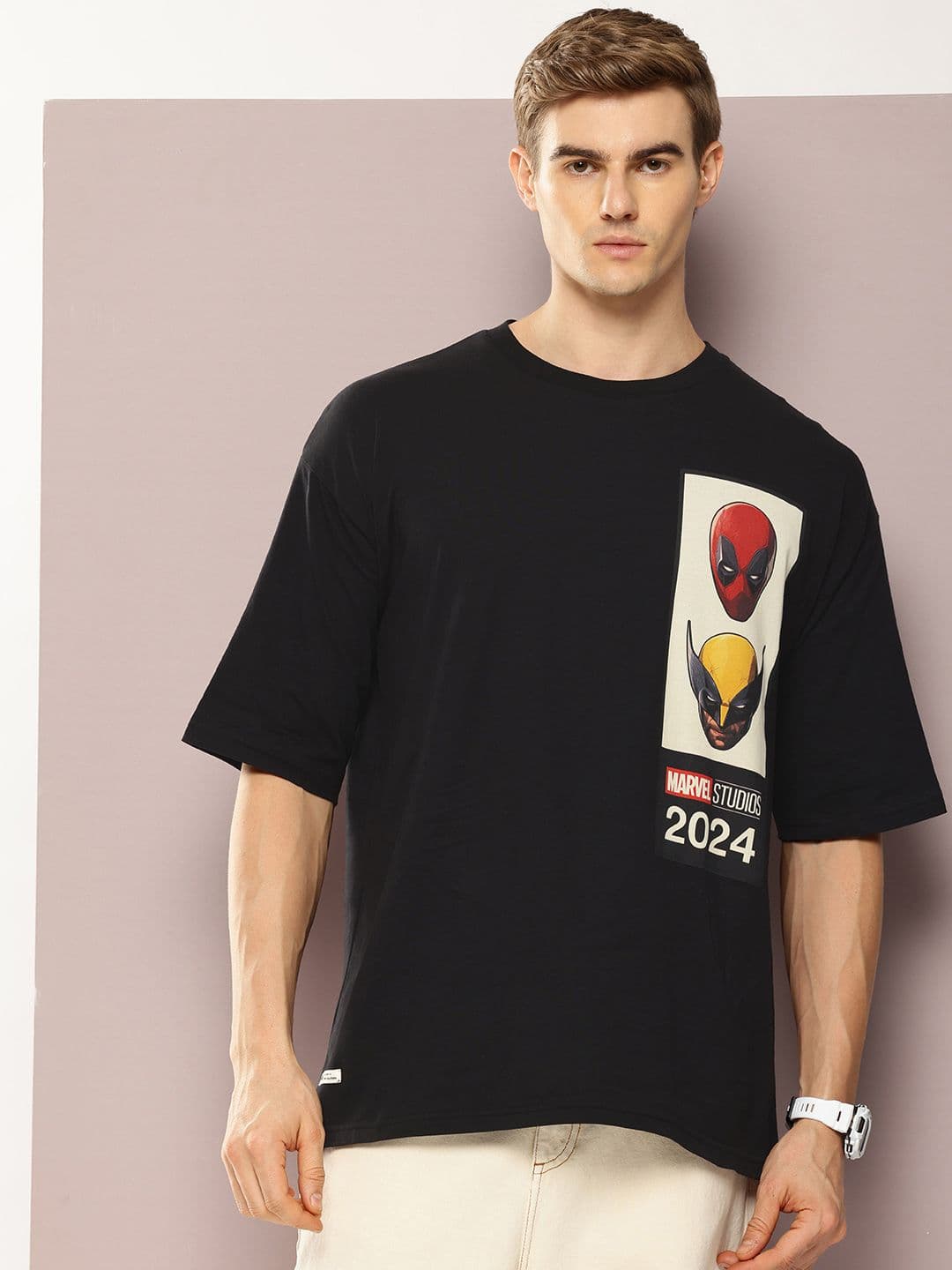 Kook N Keech Marvel Men Deadpool Printed Drop-Shoulder Sleeves Oversized T-shirt - view 1