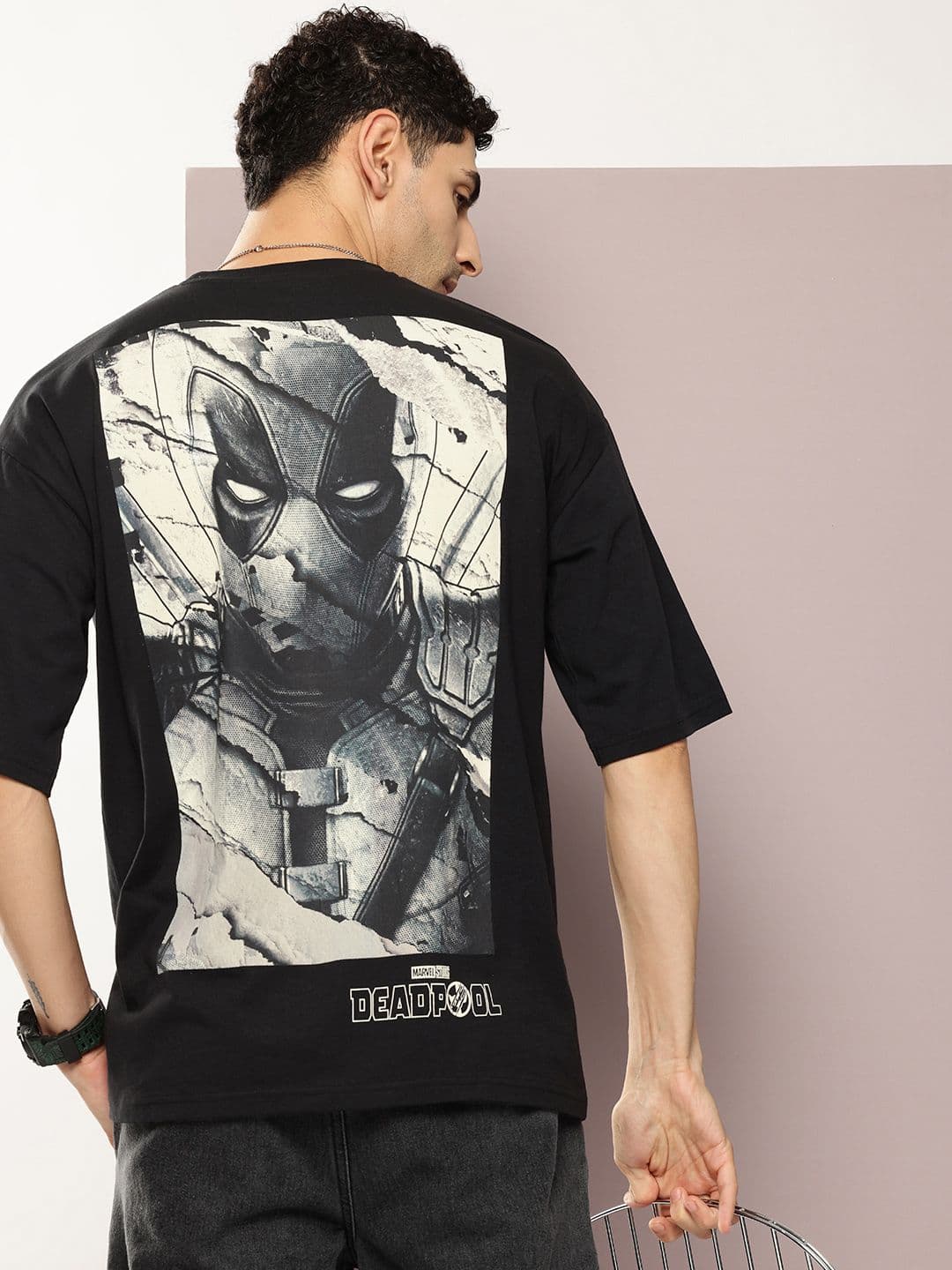 Kook N Keech Marvel Men Deadpool Printed Oversized Drop-Shoulder Sleeves T-shirt - view 1