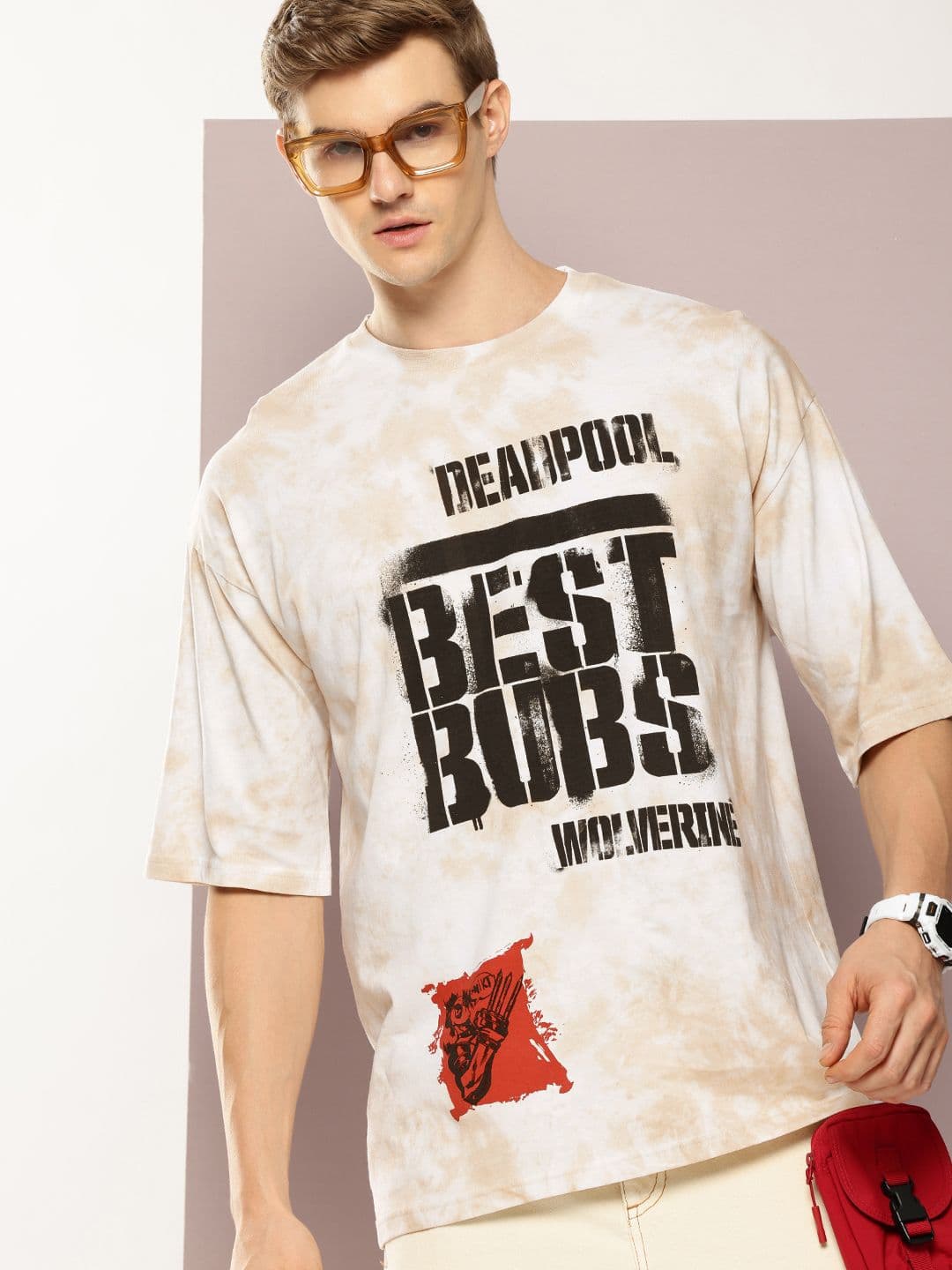 Kook N Keech Marvel Men Deadpool Printed Drop-Shoulder Sleeves Oversized T-shirt - view 1
