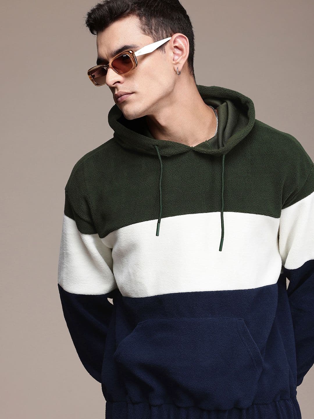 The Roadster Life Co. Colourblocked Hooded Fuzzy Sweatshirt - view 1
