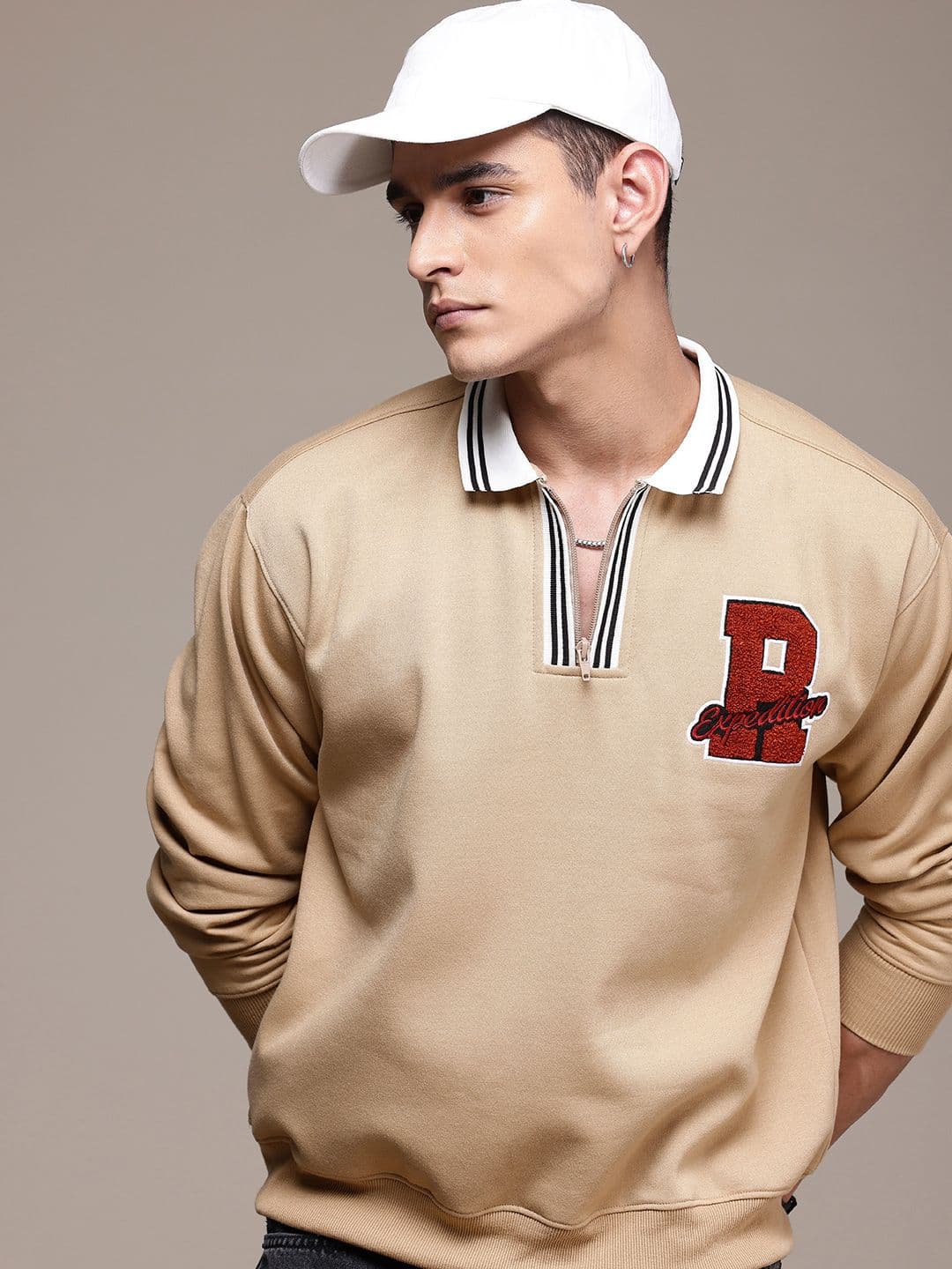 The Roadster Life Co. Relaxed Fit Contrast Mock Collar with Applique Detailing Sweatshirt - view 1