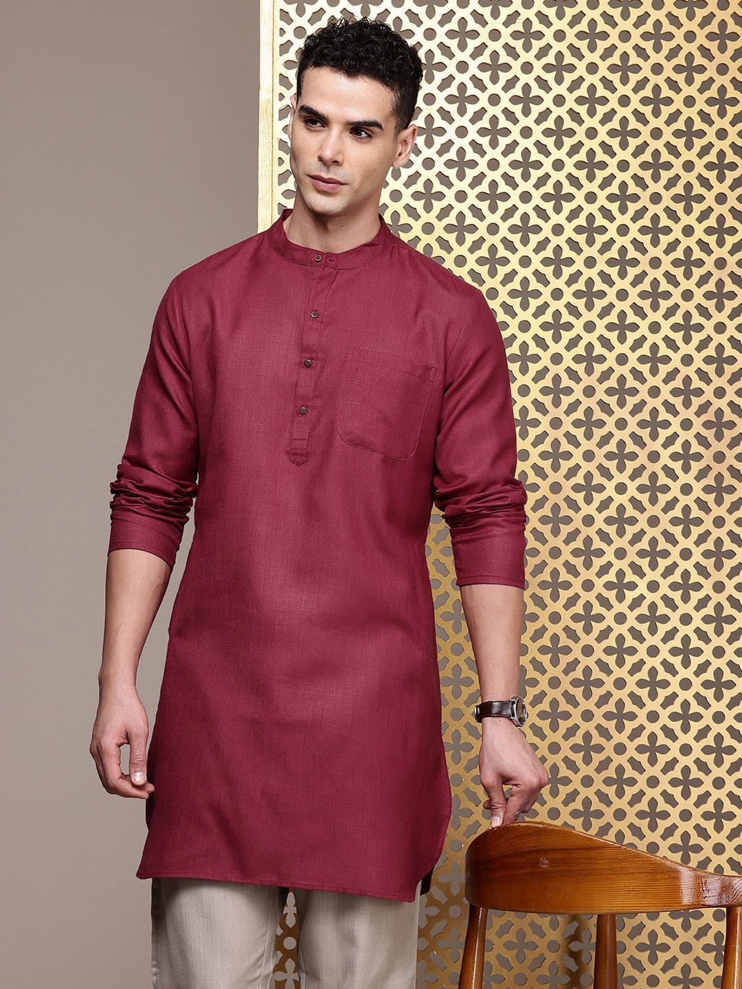 House of Pataudi Band Collar Rozana Kurtas - view 1